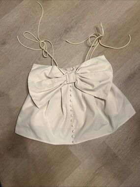 Cream Bow-Front Tie-Strap Women's Top